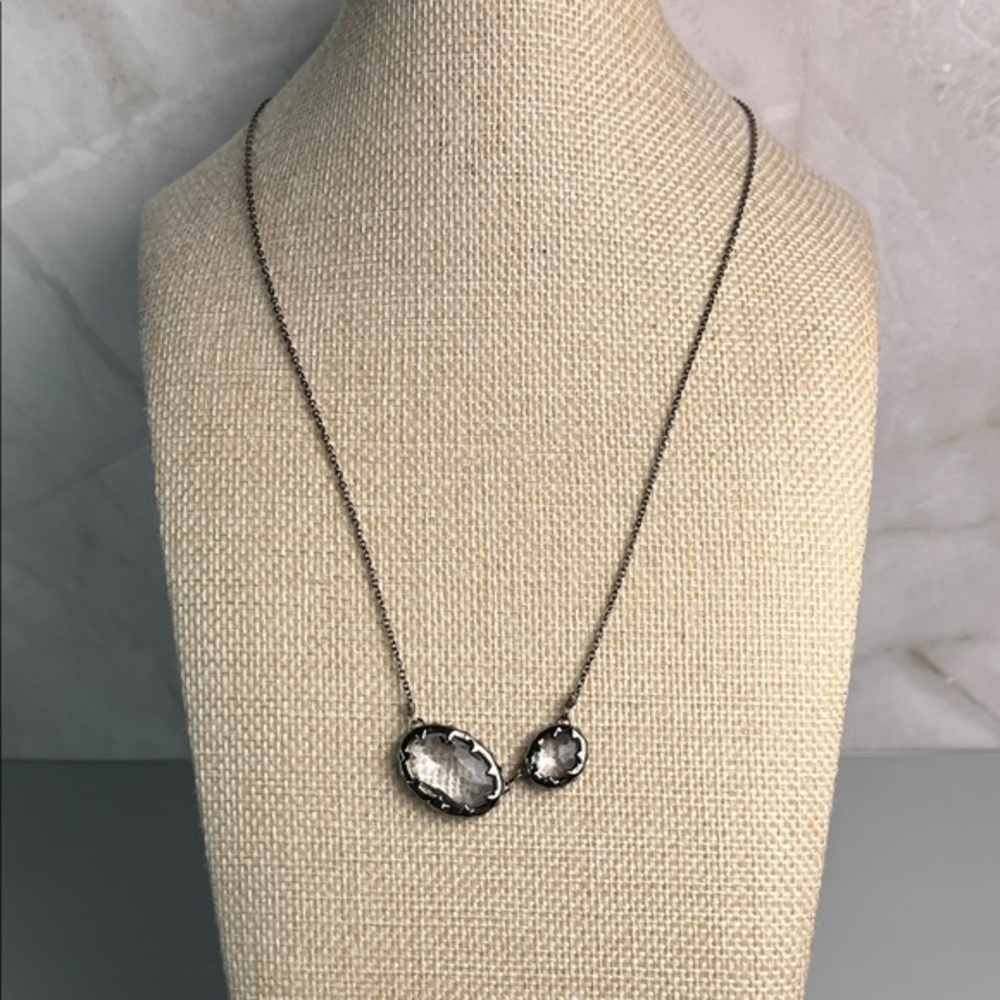 RARE Alexis Bittar Gunmetal Double Swarovski Crystal Pendant Necklace